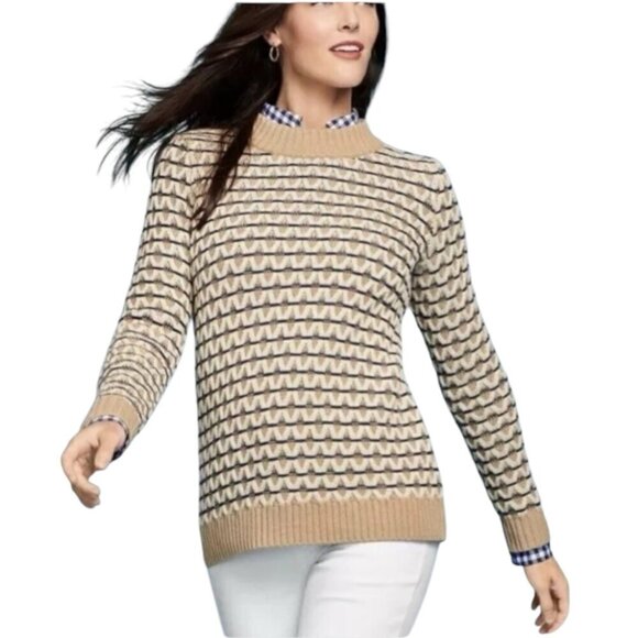 Talbots Sweaters - Talbots Textured Stripe Mockneck Sweater, Beige Long Sleeves Women's Size XL